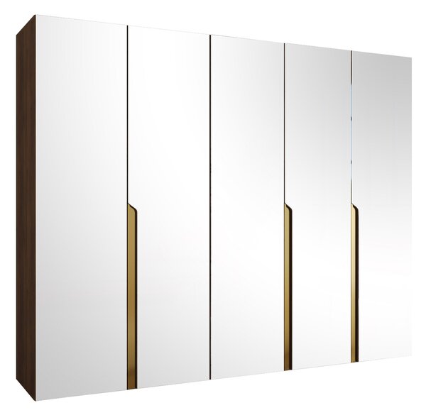 Gardróbszekrény Hartford 592, Laminált forgácslap, 202x250x52cm, Dió, Aranysárga