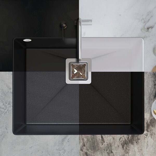 SINK Quality Mosogató Minőségi Argon 60, konyhai gránit mosogató 550x420x225 mm + króm szifon, fekete foltos-Brocade, SKQ-ARG.B.1KBO.60.X