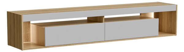 TV-állvány Tenfioa 107, Laminált forgácslap, 38x200x39cm, Tölgy, Szürke