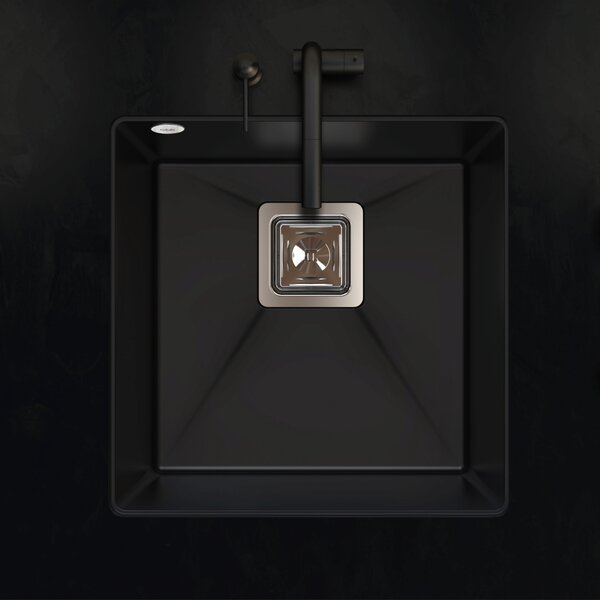 SINK Quality Mosogató Minőségi Argon 50, konyhai gránit mosogató 420x420x225 mm + króm szifon, fehér, SKQ-ARG.W.1KBO.50.X