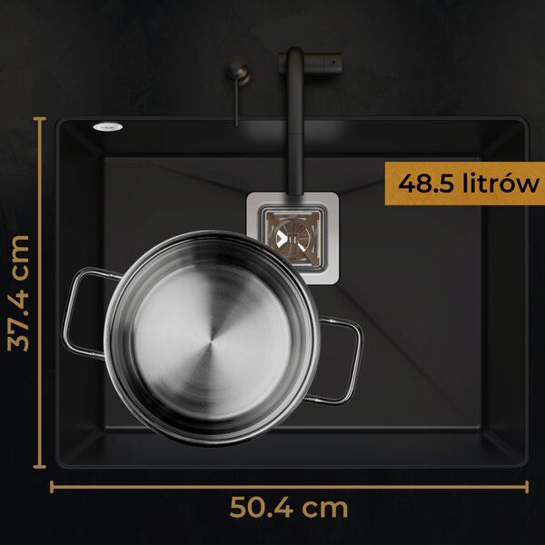 SINK Quality Mosogató Minőségi Argon 60, konyhai gránit mosogató 550x420x225 mm + króm szifon, fekete foltos-Brocade, SKQ-ARG.B.1KBO.60.X