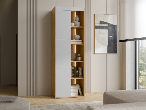 Könyvespolc Tenfioa 104, Ajtókkal, Zárt, Laminált forgácslap, 176x60x39cm, Tölgy, Szürke