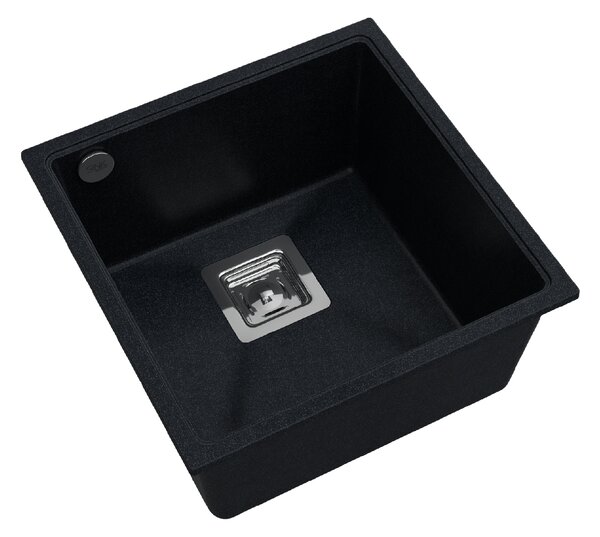 SINK Quality Mosogató Minőségi Argon 50, konyhai gránit mosogató 420x420x225 mm + króm szifon, fekete foltos-Brocade, SKQ-ARG.B.1KBO.50.X
