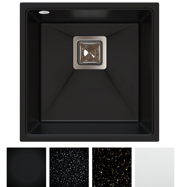 SINK Quality Mosogató Minőségi Argon 50, konyhai gránit mosogató 420x420x225 mm + króm szifon, fehér, SKQ-ARG.W.1KBO.50.X