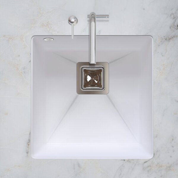 SINK Quality Mosogató Minőségi Argon 50, konyhai gránit mosogató 420x420x225 mm + króm szifon, fehér, SKQ-ARG.W.1KBO.50.X