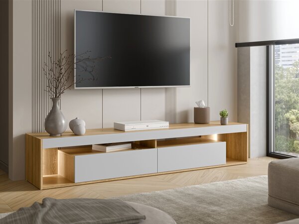 TV-állvány Tenfioa 107, Laminált forgácslap, 38x200x39cm, Tölgy, Szürke