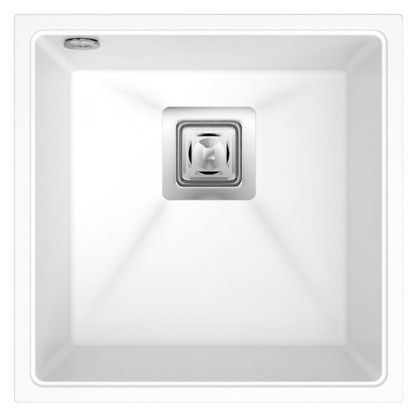 SINK Quality Mosogató Minőségi Argon 50, konyhai gránit mosogató 420x420x225 mm + króm szifon, fehér, SKQ-ARG.W.1KBO.50.X