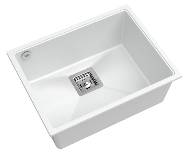 SINK Quality Mosogató Minőségi Argon 60, konyhai gránit mosogató 550x420x225 mm + króm szifon, fehér, SKQ-ARG.W.1KBO.60.X
