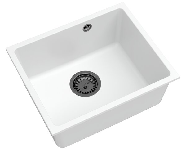 SINK Quality Mosogató Quality Crypton 55, konyhai gránit mosogató 460x375x205 mm + fekete szifon, fehér, SKQ-CRY.W.1KBO.55.XB