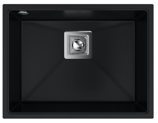 SINK Quality Mosogató Minőségi Argon 60, gránit konyhai mosogató 550x420x225 mm + króm szifon, fekete, SKQ-ARG.C.1KBO.60.X