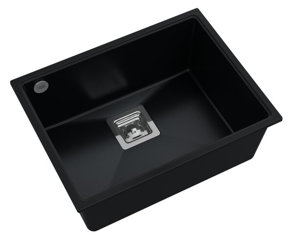 SINK Quality Mosogató Minőségi Argon 60, gránit konyhai mosogató 550x420x225 mm + króm szifon, fekete, SKQ-ARG.C.1KBO.60.X