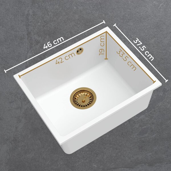 SINK Quality Mosogató Quality Crypton 55, konyhai gránit mosogató 460x375x205 mm + fekete szifon, fekete foltos, SKQ-CRY.B.1KBO.55.XB