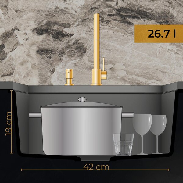SINK Quality Mosogató Quality Crypton 55, konyhai gránit mosogató 460x375x205 mm + fekete szifon, fekete foltos, SKQ-CRY.B.1KBO.55.XB