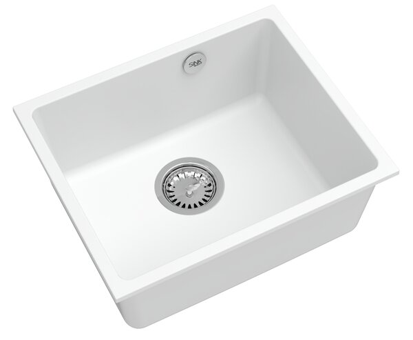 SINK Quality Mosogató Quality Crypton 55, gránit konyhai mosogató 460x375x205 mm + króm szifon, fehér, SKQ-CRY.W.1KBO.55.X