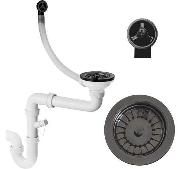 SINK Quality Mosogató Quality Crypton 55, konyhai gránit mosogató 460x375x205 mm + fekete szifon, fekete foltos, SKQ-CRY.B.1KBO.55.XB