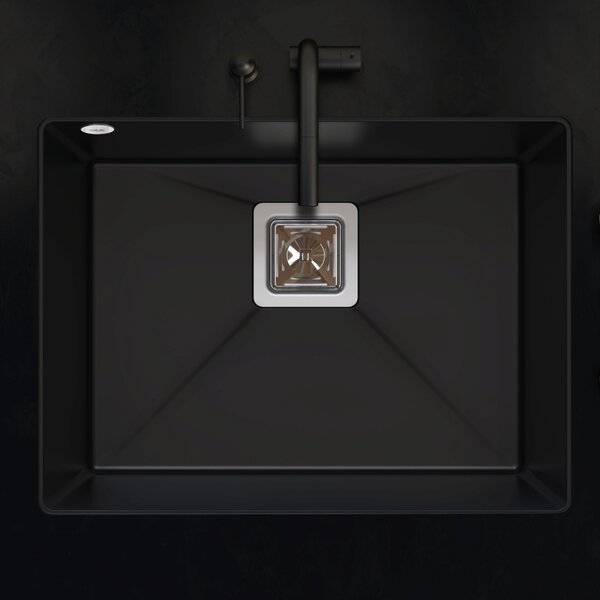 SINK Quality Mosogató Minőségi Argon 60, gránit konyhai mosogató 550x420x225 mm + króm szifon, fekete, SKQ-ARG.C.1KBO.60.X