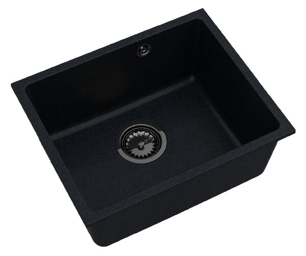 SINK Quality Mosogató Quality Crypton 55, konyhai gránit mosogató 460x375x205 mm + fekete szifon, fekete foltos, SKQ-CRY.B.1KBO.55.XB