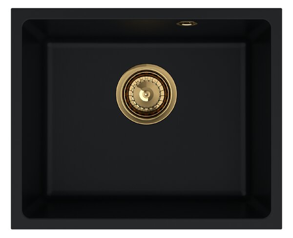 SINK Quality Mosogató minőségi Crypton 55, konyhai gránit mosogató 460x375x205 mm + arany szifon, fekete, SKQ-CRY.C.1KBO.55.XG