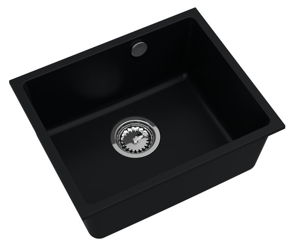 SINK Quality Mosogató minőségi Crypton 55, gránit konyhai mosogató 460x375x205 mm + króm szifon, fekete, SKQ-CRY.C.1KBO.55.X