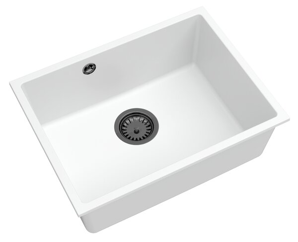 SINK Quality Mosogató Quality Crypton 60, konyhai gránit mosogató 535x400x205 mm + fekete szifon, fehér, SKQ-CRY.W.1KBO.60.XB