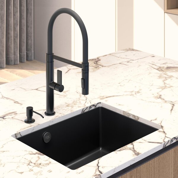 SINK Quality Mosogató Quality Crypton 60, gránit konyhai mosogató 535x400x205 mm + króm szifon, fekete, SKQ-CRY.C.1KBO.60.X
