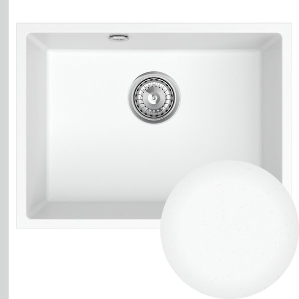 SINK Quality Mosogató Quality Crypton 60, gránit konyhai mosogató 535x400x205 mm + króm szifon, fehér, SKQ-CRY.W.1KBO.60.X
