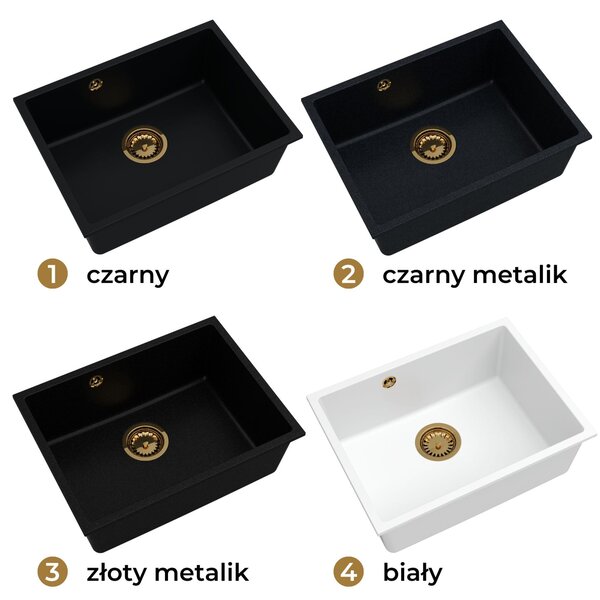 SINK Quality Mosogató Quality Crypton 60, konyhai gránit mosogató 535x400x205 mm + króm szifon, fekete foltos, SKQ-CRY.B.1KBO.60.X