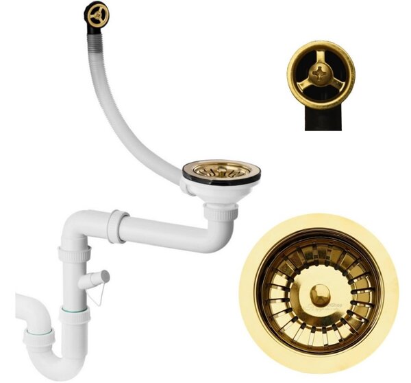 SINK Quality Mosogató Quality Natalie, konyhai gránit mosogató 770x450x170 mm + arany szifon, fekete foltos-BROKÁD, SKQ-NAT.B.1KDO.XG