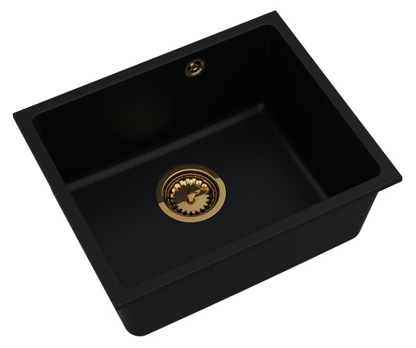 SINK Quality Mosogató minőségi Crypton 55, konyhai gránit mosogató 460x375x205 mm + arany szifon, fekete, SKQ-CRY.C.1KBO.55.XG