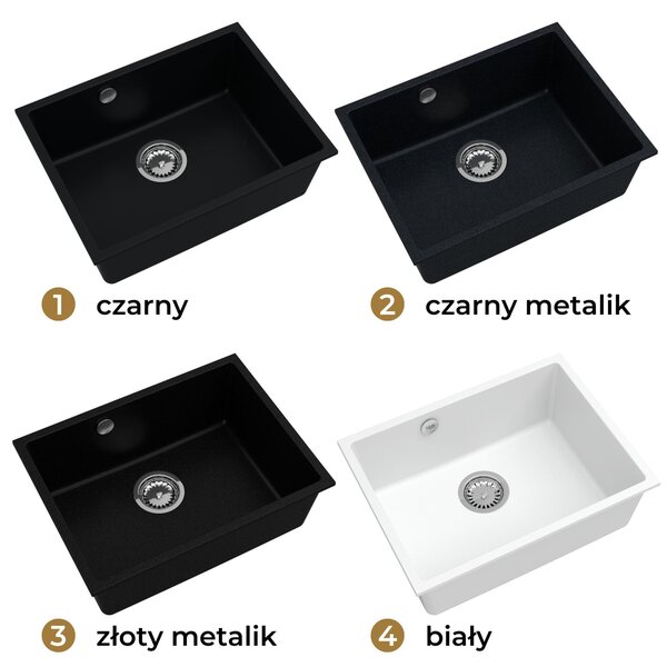 SINK Quality Mosogató Quality Crypton 60, konyhai gránit mosogató 535x400x205 mm + króm szifon, fekete foltos, SKQ-CRY.B.1KBO.60.X