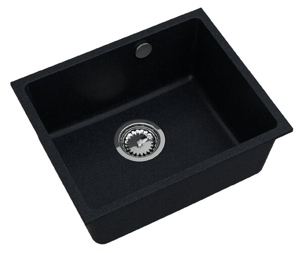 SINK Quality Mosogató Quality Crypton 55, gránit konyhai mosogató 460x375x205 mm + króm szifon, fekete foltos, SKQ-CRY.B.1KBO.55.X