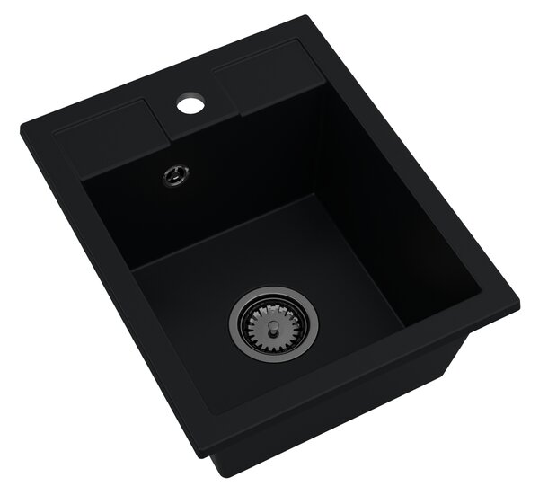 SINK Quality Mosogató Quality Ferrum 40, konyhai gránit mosogató 400x500x195 mm + fekete szifon, fekete, SKQ-FER.C.1K40.XB