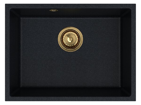SINK Quality Mosogató minőségi Crypton 60, konyhai gránit mosogató 535x400x205 mm + arany szifon, fekete foltos, SKQ-CRY.B.1KBO.60.XG