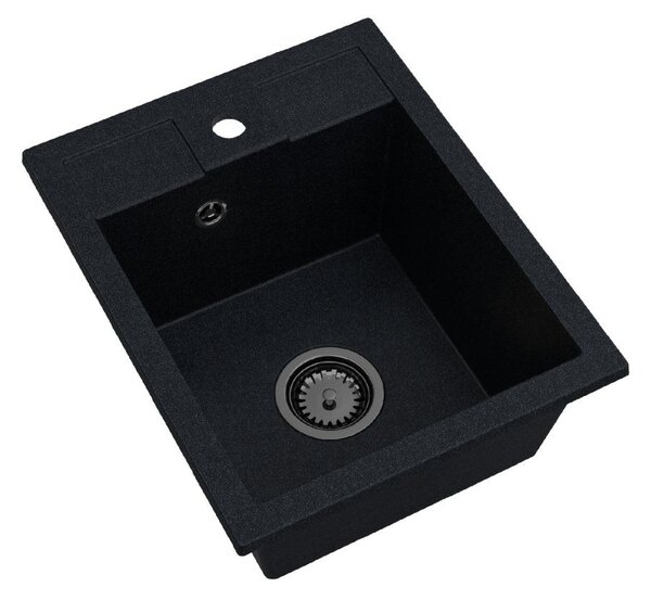 SINK Quality Mosogató Quality Ferrum 40, konyhai gránit mosogató 400x500x195 mm + fekete szifon, fekete foltos-Brocade, SKQ-FER.B.1K40.XB