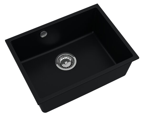SINK Quality Mosogató Quality Crypton 60, gránit konyhai mosogató 535x400x205 mm + króm szifon, fekete, SKQ-CRY.C.1KBO.60.X