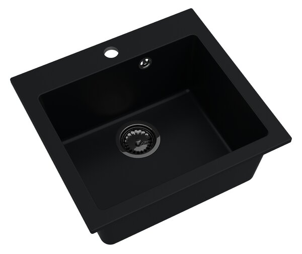 SINK Quality Mosogató Quality Ferrum 50, konyhai gránit mosogató 490x450x195 mm + fekete szifon, fekete, SKQ-FER.C.1K50.XB