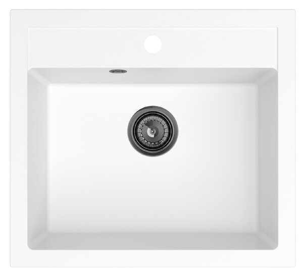 SINK Quality Mosogató Quality Ferrum, konyhai gránit mosogató 565x510x205 mm + fekete szifon, fehér, SKQ-FER.W.1K60.XB