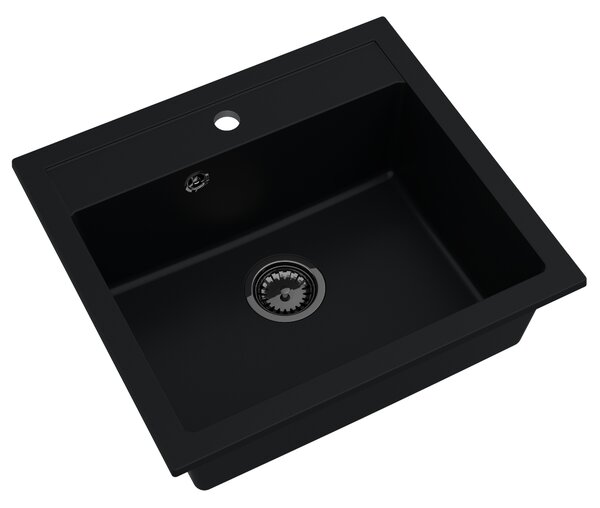 SINK Quality Mosogató Quality Ferrum, konyhai gránit mosogató 565x510x205 mm + fekete szifon, fekete, SKQ-FER.C.1K60.XB