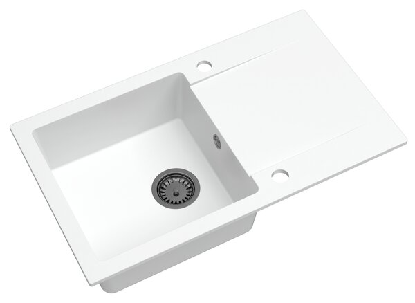 SINK Quality Mosogató Quality Ferrum, konyhai gránit mosogató 770x450x190 mm + fekete szifon, fehér, SKQ-FER.W.1KDO.XB