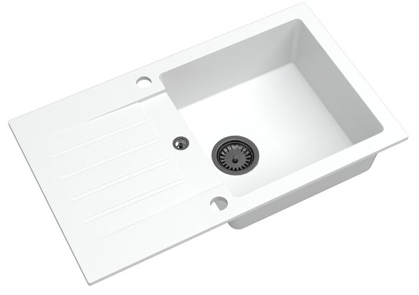 SINK Quality Mosogató Quality Natalie, konyhai gránit mosogató 770x450x170 mm + fekete szifon, fehér, SKQ-NAT.W.1KDO.XB