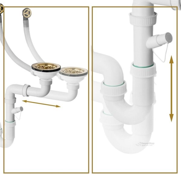 SINK Quality Mosogató minőségi Ferrum 50, konyhai gránit mosogató 490x450x195 mm + arany szifon, brokát, SKQ-FER.B.1K50.XG