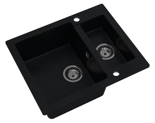 SINK Quality Mosogató Quality Ferrum, konyhai gránit mosogató 605x495x210 mm + fekete szifon, fekete, SKQ-FER.C.5KBO.XB