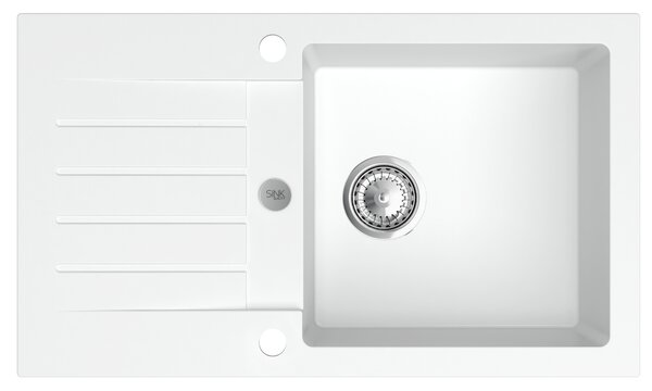 SINK Quality Mosogató Quality Natalie, konyhai gránit mosogató 770x450x170 mm + króm szifon, fehér, SKQ-NAT.W.1KDO.X