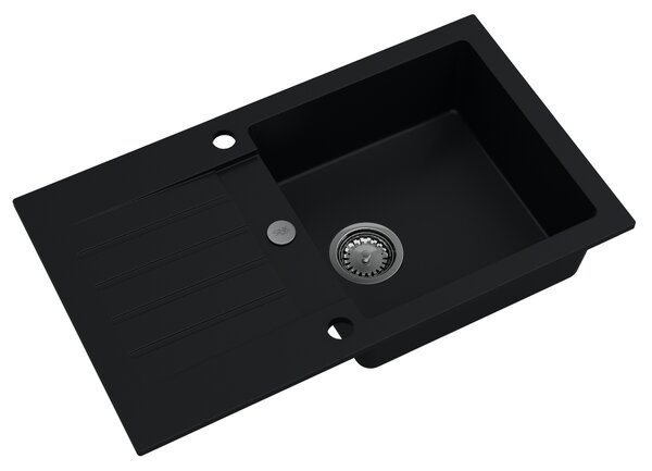 SINK Quality Mosogató Quality Natalie, konyhai gránit mosogató 770x450x170 mm + króm szifon, fekete, SKQ-NAT.C.1KDO.X