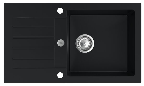 SINK Quality Mosogató Quality Natalie, konyhai gránit mosogató 770x450x170 mm + króm szifon, fekete, SKQ-NAT.C.1KDO.X