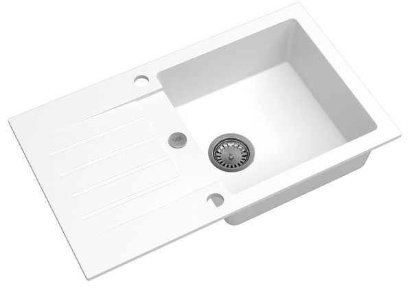 SINK Quality Mosogató Quality Natalie, konyhai gránit mosogató 770x450x170 mm + króm szifon, fehér, SKQ-NAT.W.1KDO.X