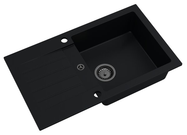 SINK Quality Mosogató Quality Natalie, konyhai gránit mosogató 770x450x170 mm + fekete szifon, fekete, SKQ-NAT.C.1KDO.XB
