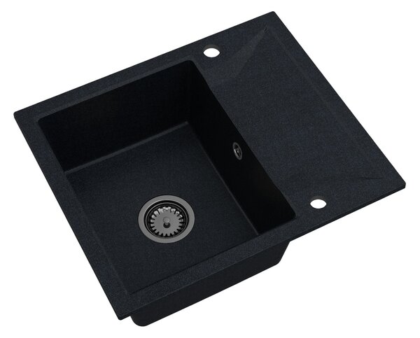SINK Quality Mosogató Minőségi Obszidián, konyhai gránit mosogató 590x500x210 mm + fekete szifon, fekete foltos-Brocade, SKQ-OBS.B.1KKO.XB