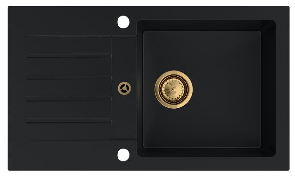 SINK Quality Mosogató Quality Natalie, konyhai gránit mosogató 770x450x170 mm + arany szifon, fekete, SKQ-NAT.C.1KDO.XG