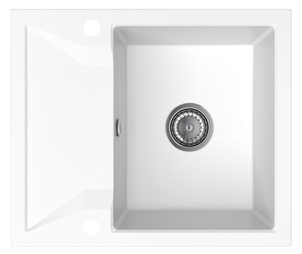 SINK Quality Mosogató Minőségi Obszidián, konyhai gránit mosogató 590x500x210 mm + króm szifon, fehér, SKQ-OBS.W.1KKO.X